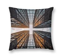 Rrtsmsgh Skyscraper Looking Up at Sky Pillow Covers, Square Throw Pillow Case with Hidden Zipper, Soft Double-Sided Decorative Pillowcases for Couch Sofa Bedroom Car, 20 "x20