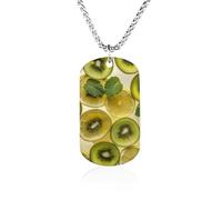 Rrtsmsgh Sliced Lemon And Kiwi in Drink Necklace Titanium Steel Rectangle Pendants, Chain Necklace Jewelry Gift for Men Women