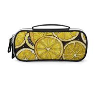 Rrtsmsgh Sliced Lemon Wallpaper Pencil Case Large Capacity, Small PU Leather Makeup Bag with Zipper & Handle, Portable Pencil Pouch for Office, Cosmetic Storage