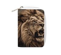 Rrtsmsgh Slim Credit Card Holder for Men & Women - 20 Card Slots & 2 Coin Pockets, Angry Lion Cards Case PU Leather Wallet with Zipper for Travel