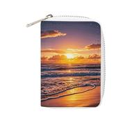 Rrtsmsgh Slim Credit Card Holder for Men & Women - 20 Card Slots & 2 Coin Pockets, Beach Sunset Waves Cards Case PU Leather Wallet with Zipper for Travel