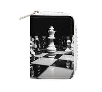 Rrtsmsgh Slim Credit Card Holder for Men & Women - 20 Card Slots & 2 Coin Pockets, Black And White Chess Cards Case PU Leather Wallet with Zipper for Travel