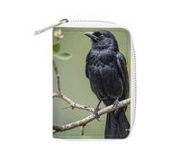 Rrtsmsgh Slim Credit Card Holder for Men & Women - 20 Card Slots & 2 Coin Pockets, Black Crow Birds on A Branch Cards Case PU Leather Wallet with Zipper for Travel