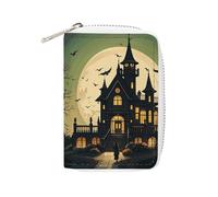 Rrtsmsgh Slim Credit Card Holder for Men & Women - 20 Card Slots & 2 Coin Pockets, Black Haunted Mansion Cards Case PU Leather Wallet with Zipper for Travel