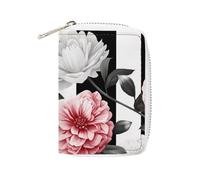 Rrtsmsgh Slim Credit Card Holder for Men & Women - 20 Card Slots & 2 Coin Pockets, Black White Striped Flowers Cards Case PU Leather Wallet with Zipper for Travel