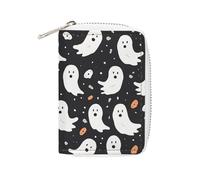 Rrtsmsgh Slim Credit Card Holder for Men & Women - 20 Card Slots & 2 Coin Pockets, Cute Ghost Halloween Pattern Cards Case PU Leather Wallet with Zipper for Travel