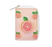 Rrtsmsgh Slim Credit Card Holder for Men & Women - 20 Card Slots & 2 Coin Pockets, Cute Grapefruit Cards Case PU Leather Wallet with Zipper for Travel