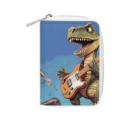 Rrtsmsgh Slim Credit Card Holder for Men & Women - 20 Card Slots & 2 Coin Pockets, Dinosaur Playing Guitar Cards Case PU Leather Wallet with Zipper for Travel