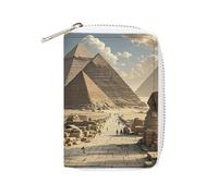 Rrtsmsgh Slim Credit Card Holder for Men & Women - 20 Card Slots & 2 Coin Pockets, Egyptian Pyramids Cards Case PU Leather Wallet with Zipper for Travel
