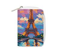 Rrtsmsgh Slim Credit Card Holder for Men & Women - 20 Card Slots & 2 Coin Pockets, Eiffel Tower Paris Painting Cards Case PU Leather Wallet with Zipper for Travel