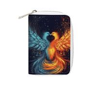 Rrtsmsgh Slim Credit Card Holder for Men & Women - 20 Card Slots & 2 Coin Pockets, Fire And Water Phoenix Cards Case PU Leather Wallet with Zipper for Travel