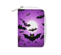 Rrtsmsgh Slim Credit Card Holder for Men & Women - 20 Card Slots & 2 Coin Pockets, Halloween Flying Purple Bats Cards Case PU Leather Wallet with Zipper for Travel