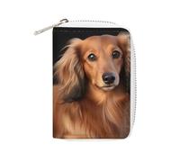 Rrtsmsgh Slim Credit Card Holder for Men & Women - 20 Card Slots & 2 Coin Pockets, Long Haired Dachshund Cards Case PU Leather Wallet with Zipper for Travel