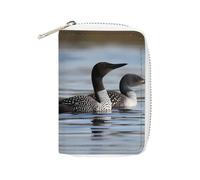 Rrtsmsgh Slim Credit Card Holder for Men & Women - 20 Card Slots & 2 Coin Pockets, Loon Birds Cards Case PU Leather Wallet with Zipper for Travel