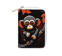Rrtsmsgh Slim Credit Card Holder for Men & Women - 20 Card Slots & 2 Coin Pockets, Monkey on Red Branch Cards Case PU Leather Wallet with Zipper for Travel
