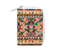 Rrtsmsgh Slim Credit Card Holder for Men & Women - 20 Card Slots & 2 Coin Pockets, Native Patterns Cards Case PU Leather Wallet with Zipper for Travel