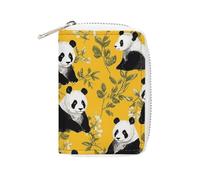 Rrtsmsgh Slim Credit Card Holder for Men & Women - 20 Card Slots & 2 Coin Pockets, Panda on Yellow Background Cards Case PU Leather Wallet with Zipper for Travel