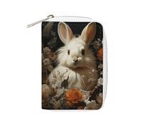 Rrtsmsgh Slim Credit Card Holder for Men & Women - 20 Card Slots & 2 Coin Pockets, Rabbit And Flowers Cards Case PU Leather Wallet with Zipper for Travel