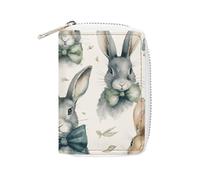 Rrtsmsgh Slim Credit Card Holder for Men & Women - 20 Card Slots & 2 Coin Pockets, Rabbit Wearing A Bow Cards Case PU Leather Wallet with Zipper for Travel