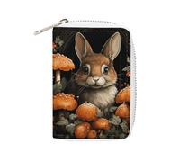 Rrtsmsgh Slim Credit Card Holder for Men & Women - 20 Card Slots & 2 Coin Pockets, Rabbit with Mushrooms Cards Case PU Leather Wallet with Zipper for Travel
