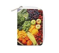 Rrtsmsgh Slim Credit Card Holder for Men & Women - 20 Card Slots & 2 Coin Pockets, Rainbow Vegetable And Fruit Cards Case PU Leather Wallet with Zipper for Travel