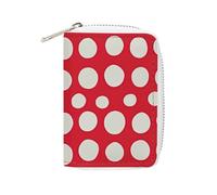 Rrtsmsgh Slim Credit Card Holder for Men & Women - 20 Card Slots & 2 Coin Pockets, Red And White Polka Dots Cards Case PU Leather Wallet with Zipper for Travel
