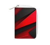 Rrtsmsgh Slim Credit Card Holder for Men & Women - 20 Card Slots & 2 Coin Pockets, Red Black Cards Case PU Leather Wallet with Zipper for Travel