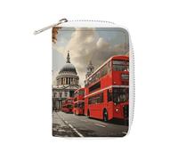 Rrtsmsgh Slim Credit Card Holder for Men & Women - 20 Card Slots & 2 Coin Pockets, Red Bus Cards Case PU Leather Wallet with Zipper for Travel