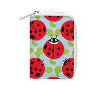 Rrtsmsgh Slim Credit Card Holder for Men & Women - 20 Card Slots & 2 Coin Pockets, Red Ladybug Pattern Cards Case PU Leather Wallet with Zipper for Travel