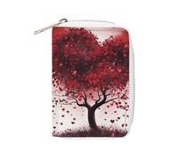 Rrtsmsgh Slim Credit Card Holder for Men & Women - 20 Card Slots & 2 Coin Pockets, Red Love Heart Tree Cards Case PU Leather Wallet with Zipper for Travel