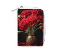 Rrtsmsgh Slim Credit Card Holder for Men & Women - 20 Card Slots & 2 Coin Pockets, Romantic Carnation Cards Case PU Leather Wallet with Zipper for Travel