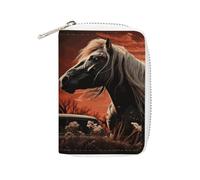 Rrtsmsgh Slim Credit Card Holder for Men & Women - 20 Card Slots & 2 Coin Pockets, Romantic Mustang Cards Case PU Leather Wallet with Zipper for Travel