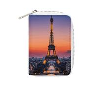 Rrtsmsgh Slim Credit Card Holder for Men & Women - 20 Card Slots & 2 Coin Pockets, Romantic Paris Eiffel Cards Case PU Leather Wallet with Zipper for Travel
