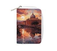 Rrtsmsgh Slim Credit Card Holder for Men & Women - 20 Card Slots & 2 Coin Pockets, Rome Sunset Cards Case PU Leather Wallet with Zipper for Travel