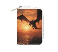 Rrtsmsgh Slim Credit Card Holder for Men & Women - 20 Card Slots & 2 Coin Pockets, Sea Sunset Flying Dragon Cards Case PU Leather Wallet with Zipper for Travel