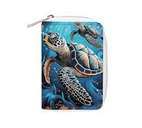 Rrtsmsgh Slim Credit Card Holder for Men & Women - 20 Card Slots & 2 Coin Pockets, Sea Turtle Boho Style Cards Case PU Leather Wallet with Zipper for Travel
