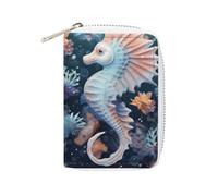 Rrtsmsgh Slim Credit Card Holder for Men & Women - 20 Card Slots & 2 Coin Pockets, Seahorse And Starfish Cards Case PU Leather Wallet with Zipper for Travel