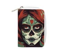 Rrtsmsgh Slim Credit Card Holder for Men & Women - 20 Card Slots & 2 Coin Pockets, Skull Makeup Cards Case PU Leather Wallet with Zipper for Travel