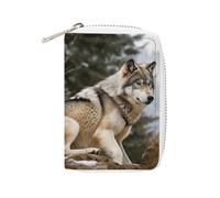 Rrtsmsgh Slim Credit Card Holder for Men & Women - 20 Card Slots & 2 Coin Pockets, Snow Mountain Wild Wolf Cards Case PU Leather Wallet with Zipper for Travel