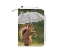 Rrtsmsgh Slim Credit Card Holder for Men & Women - 20 Card Slots & 2 Coin Pockets, Squirrel Hold A Umbrellas Cards Case PU Leather Wallet with Zipper for Travel