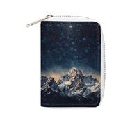 Rrtsmsgh Slim Credit Card Holder for Men & Women - 20 Card Slots & 2 Coin Pockets, Starry Night The Mountains Cards Case PU Leather Wallet with Zipper for Travel
