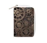 Rrtsmsgh Slim Credit Card Holder for Men & Women - 20 Card Slots & 2 Coin Pockets, Steampunk Mechanical Gears Cards Case PU Leather Wallet with Zipper for Travel