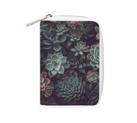 Rrtsmsgh Slim Credit Card Holder for Men & Women - 20 Card Slots & 2 Coin Pockets, Succulents Cards Case PU Leather Wallet with Zipper for Travel