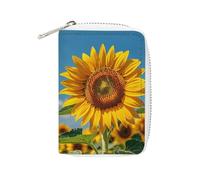 Rrtsmsgh Slim Credit Card Holder for Men & Women - 20 Card Slots & 2 Coin Pockets, Sunflower Blooming Flowers Plants Cards Case PU Leather Wallet with Zipper for Travel