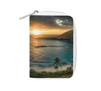 Rrtsmsgh Slim Credit Card Holder for Men & Women - 20 Card Slots & 2 Coin Pockets, Sunrise Over Oahu Hawaii Cards Case PU Leather Wallet with Zipper for Travel