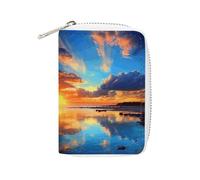 Rrtsmsgh Slim Credit Card Holder for Men & Women - 20 Card Slots & 2 Coin Pockets, Sunset Cards Case PU Leather Wallet with Zipper for Travel