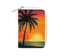 Rrtsmsgh Slim Credit Card Holder for Men & Women - 20 Card Slots & 2 Coin Pockets, Sunset Palm Tree Cards Case PU Leather Wallet with Zipper for Travel