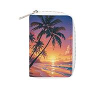 Rrtsmsgh Slim Credit Card Holder for Men & Women - 20 Card Slots & 2 Coin Pockets, Tropical Beach Palm Tree Sunset Cards Case PU Leather Wallet with Zipper for Travel