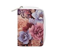 Rrtsmsgh Slim Credit Card Holder for Men & Women - 20 Card Slots & 2 Coin Pockets, Violet And Crimson Flowers Cards Case PU Leather Wallet with Zipper for Travel
