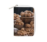 Rrtsmsgh Slim Credit Card Holder for Men & Women - 20 Card Slots & 2 Coin Pockets, Walnut Nuts Cards Case PU Leather Wallet with Zipper for Travel